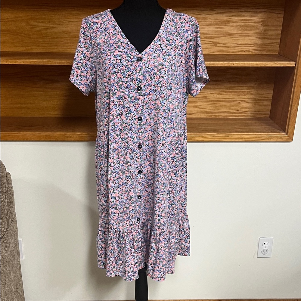 J. Jill Pink and Blue Floral Midi Dress